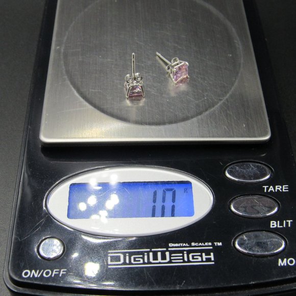 Sterling Small Cubic Zirconia Pink Square Earrings - Picture 7 of 7